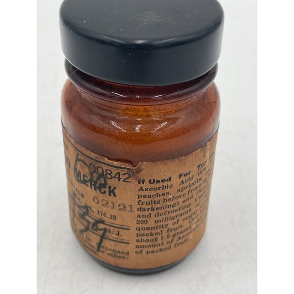 25 Grams Vintage Merck Ascorbic Acid Glass Bottle Label Lid Vitamin C USP - Picture 2 of 6